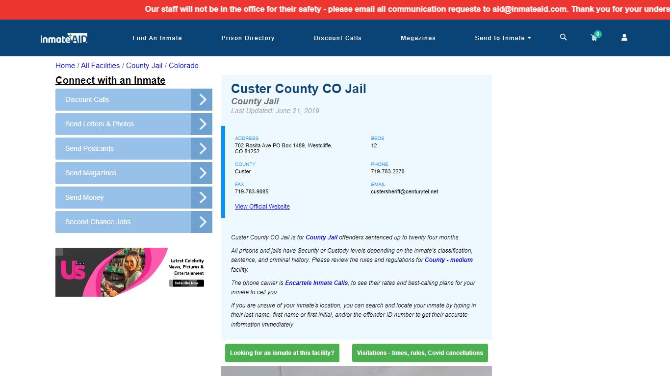 Custer County CO Jail - Inmate Locator - Westcliffe, CO